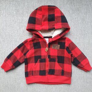 ⭐️4/$20⭐️ Carter's Baby Red and Black Plaid Fleece Hoodie Size 3 Months